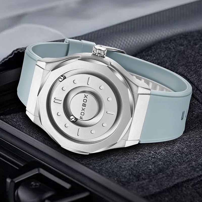 New Original FOXBOX Scrolling Pointer Magnetic Force Men's Quartz Wristwatch Fashion Military Silicone Waterproof Watch for Men image 2