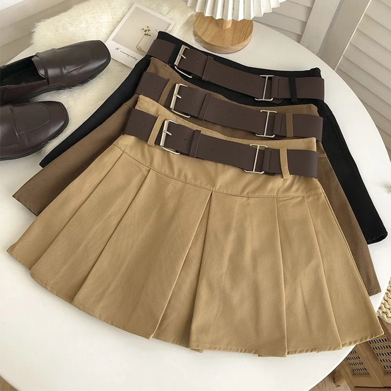 

Solid High Waisted Pleated Skirt with Lining Women's Summer Mini Short Skirt Y2k 2025 Fashion Korean Style Clothing