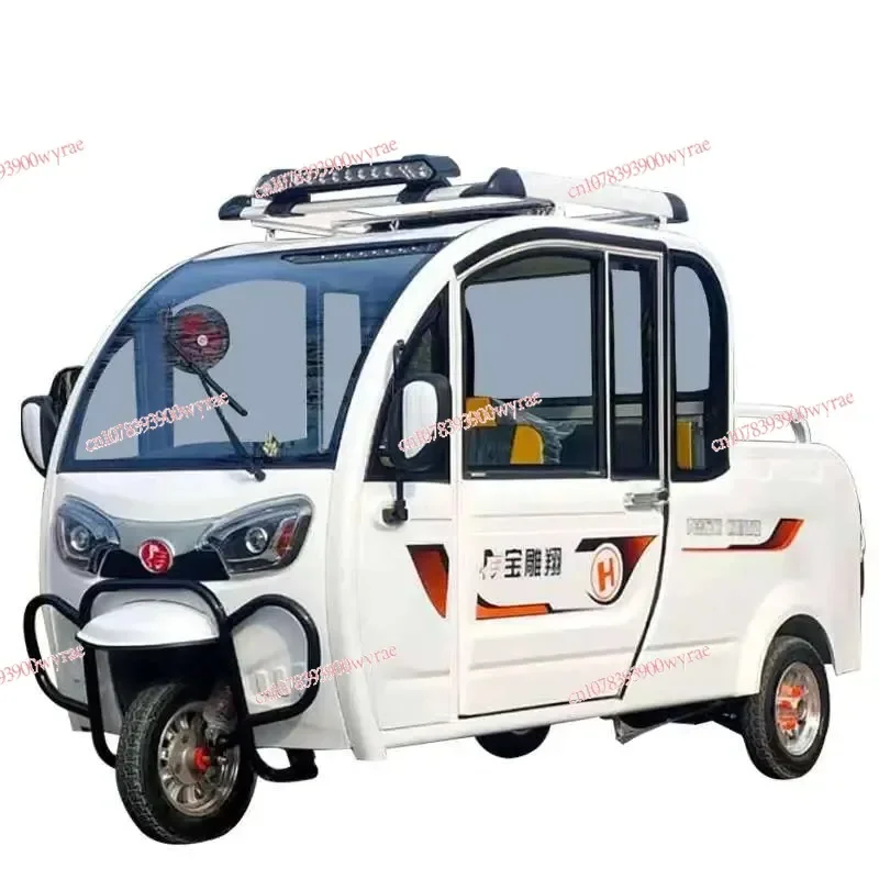 Customized Deposit electric tricycle fully enclosed pickup truck for household use with a shed, small women picking up children