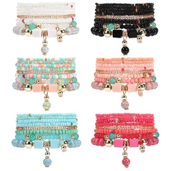 Bohemian Stackable Bead Bracelets for Women Stretch Multilayered Bracelet Set Multicolor Jewelry