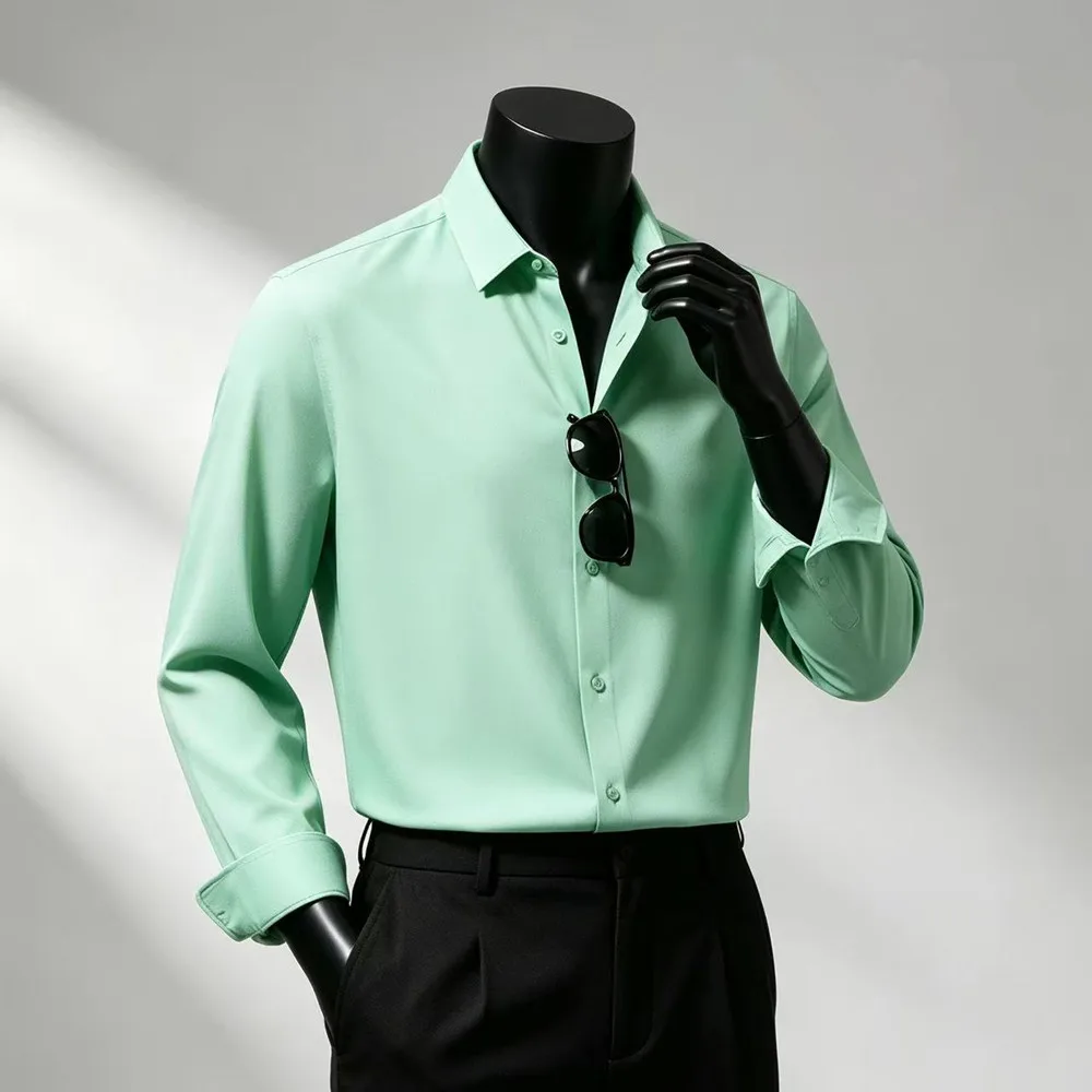 High Quality Mens Business Shirts Long Sleeve Modal And Mulberry Silk Casual Fashion Button Down Green Yellow Social Dress Shirt