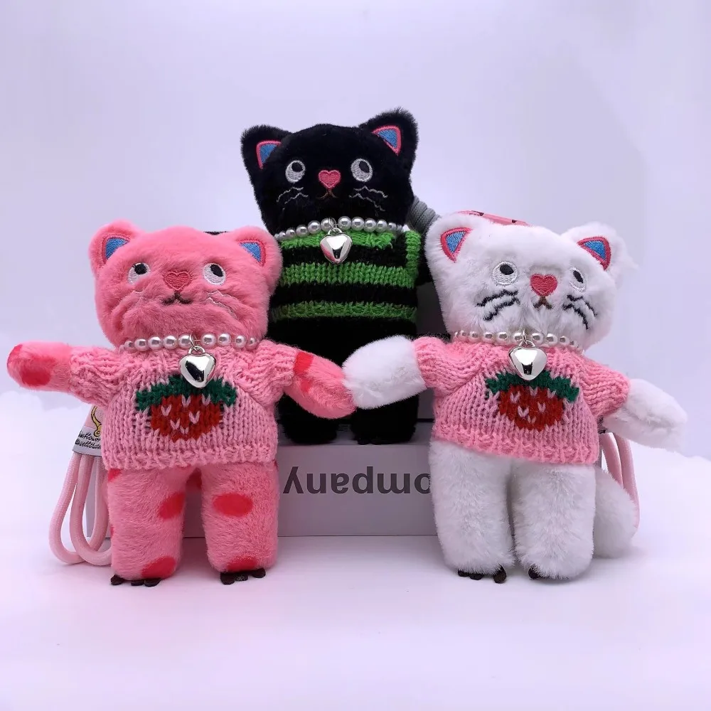 15cm Pink Cat Plush Toy Keychain Cute Black Cat Pendant Soft Animals Keyring Car Key Buckle Accessories Girl women Bag Hanging