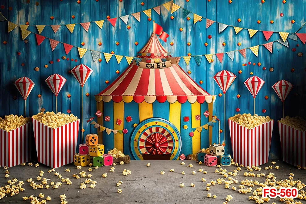 Red Circus Carnival Backdrop Circus Tent Theme Party Decorations Background Amusement Park Carousel Circus Troup Birthday Party