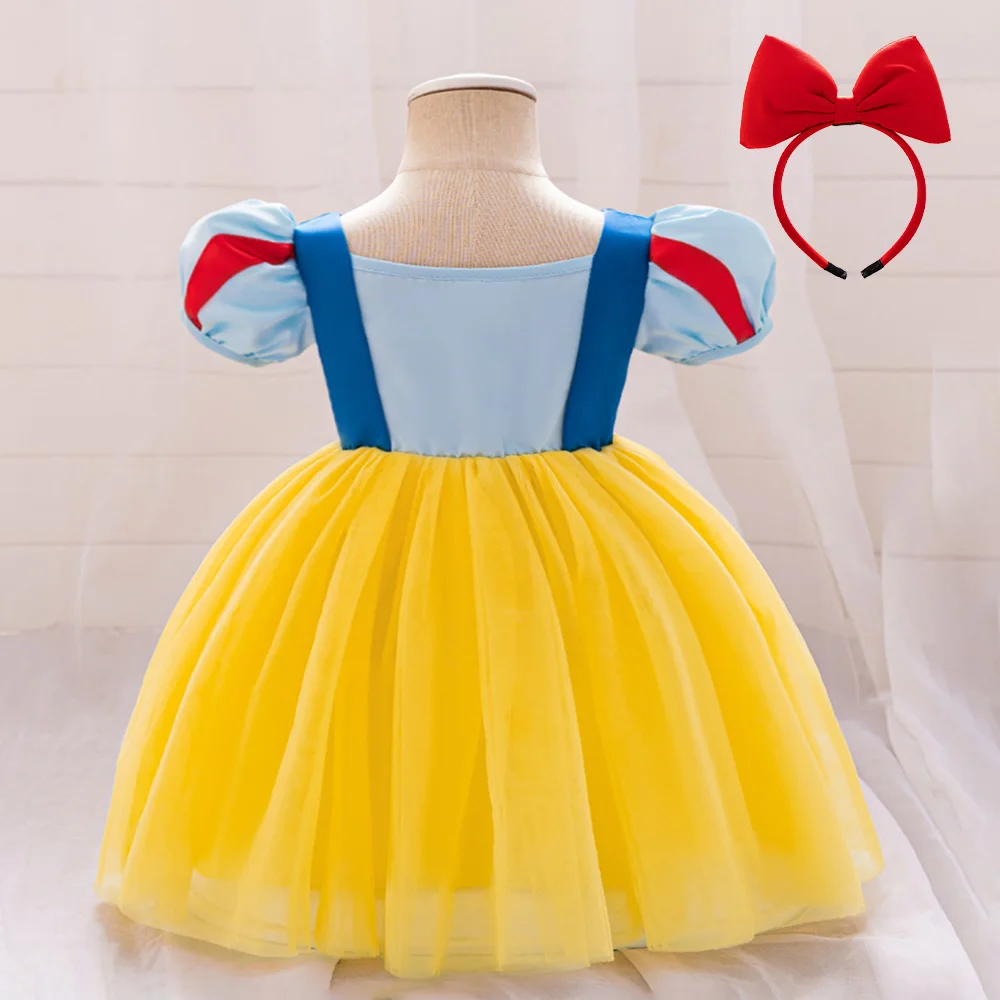 2pcs Girl Snow White Princess Dresses Kids Birthday Tutu Gown Girls Birthday Gift With Head Ornament New Evening Fashion Costume