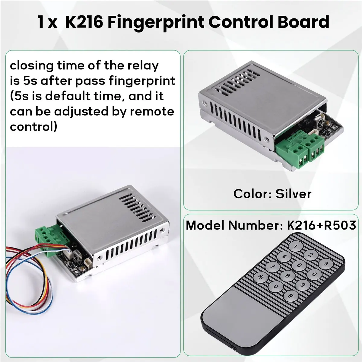 L63A K216 Fingerprint Control Board+R503 Fingerprint Module Two-Color Ring Indicator Light Access Control