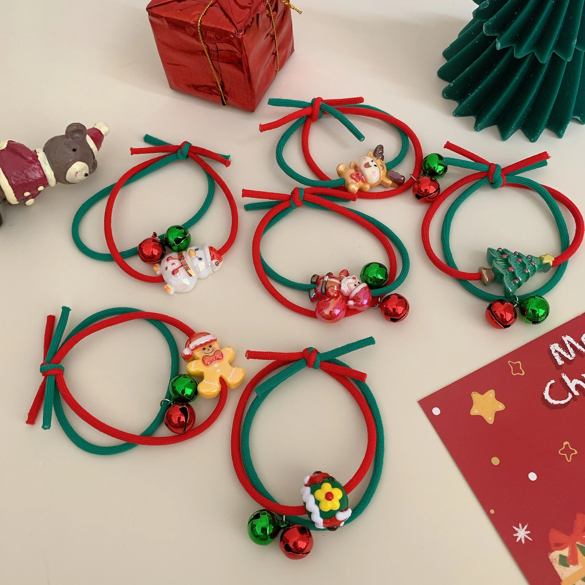 Scrunchie Christmas with Santa Bell Cute Elastic Soft Durable Premium Lightweight Ponytail Holder for Kids Holiday Ornament