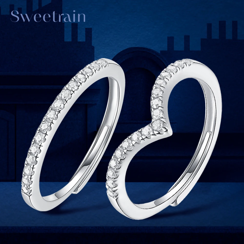Moissanite Women's Ring Real 925 Sterling Silver adjustable rings Matching Wedding Diamond Band Female Single Tail Ring