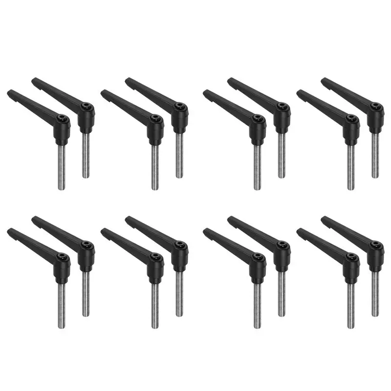 A93E-16Pcs Clamping Lever Handles, M10 X 60Mm 304 Stainless Steel Threaded Male Stud, Adjustable Handles, Black