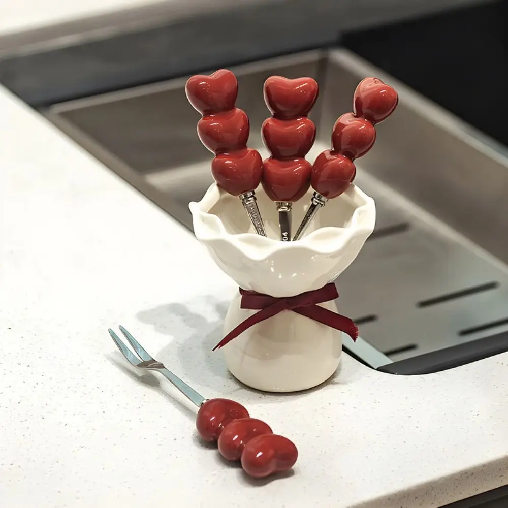 

Creative Fruit Forks Set INS Bouquet Shape Stainless Steel Fork Household Comfortable Grip Fruit Receipt Jar Kitchen Utensils