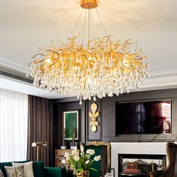 Modern Luxury Ceiling Chandelier Lighting Crystal LED Chandeliers Living Room Decoration Villa Water Drop Pendant Lamp