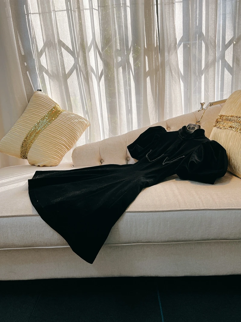 

Retro Chinese Sle Velvet Bubble Sve Qipao Dr Bla Improved Version ature Design Sensation Ele Fem Clothing