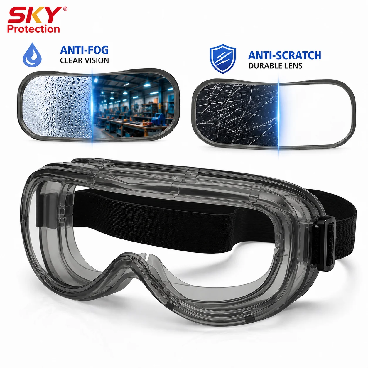 Anti-Fog Safety Goggles, Clear Wide Vision Protective Eyewear with Full Coverage for Woodworking, Sanding, Construction, Lab, DIY & Yard Work
