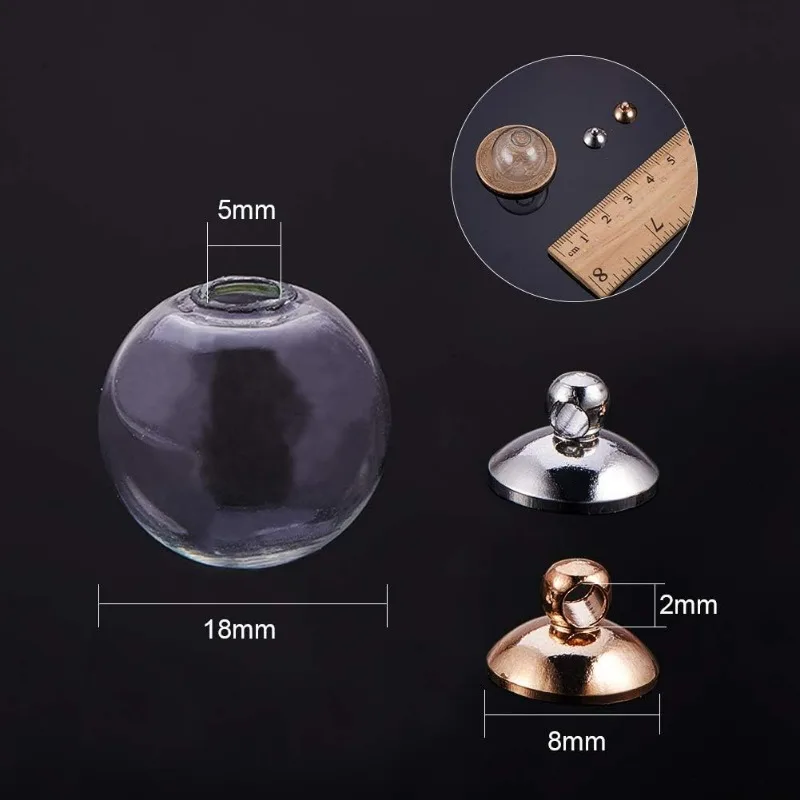 30 Pcs 18mm Mini Empty Clear Glass Globe Bottle Wish Ball Bottles DIY Pendant Charms with 30 Pcs 8mm Cap Bails for Jewelry