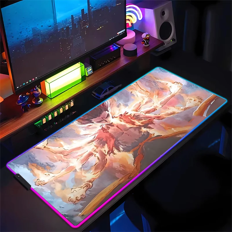 

Animation art series RGB luminous gaming mouse pad Super large rubber anti-slip table mat anti-dirt surface ultra HD printing