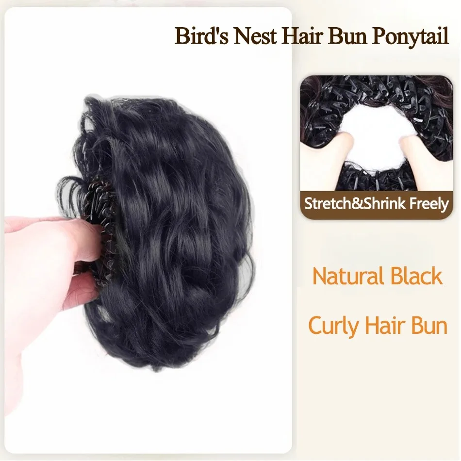 40g Messy Bird Nest Bun Hairpiece for Women Synthetic Retractable Chignon Bun Natural Fluffy Updo Hair Extension for Daily Party view 5