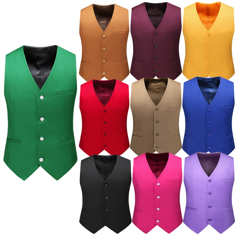 

2025 Fashion Slim-Fit Solid Color Suit Vest for Men,16 Colors Business Casual Wedding Multi-Occasion Men's Waistcoat,Asian Size