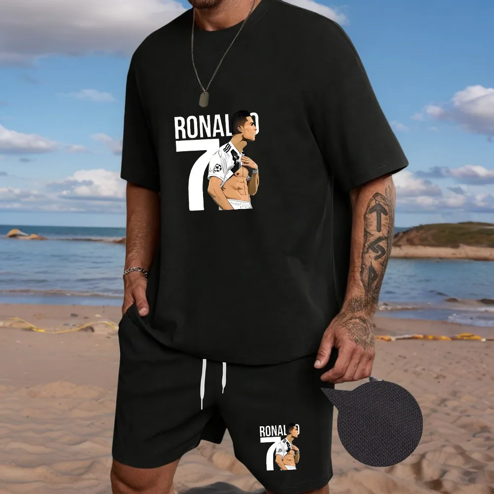 

Men's Set New Fashion Sports Set Men's Sports Shirt Set Men's Round Neck Short Sleeve Shorts Sports Set 2-piece Set