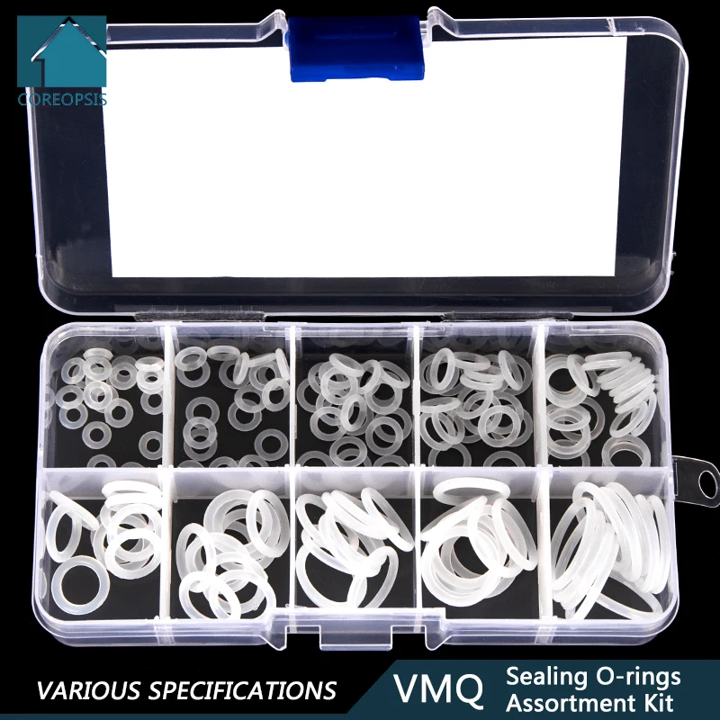 

150PCS/box PCP VMQ White Silicone Sealing O-rings Gasket Replacements Kit OD 6mm-20mm CS 1mm 1.5mm 1.9mm 2.4mm 10 Small Sizes