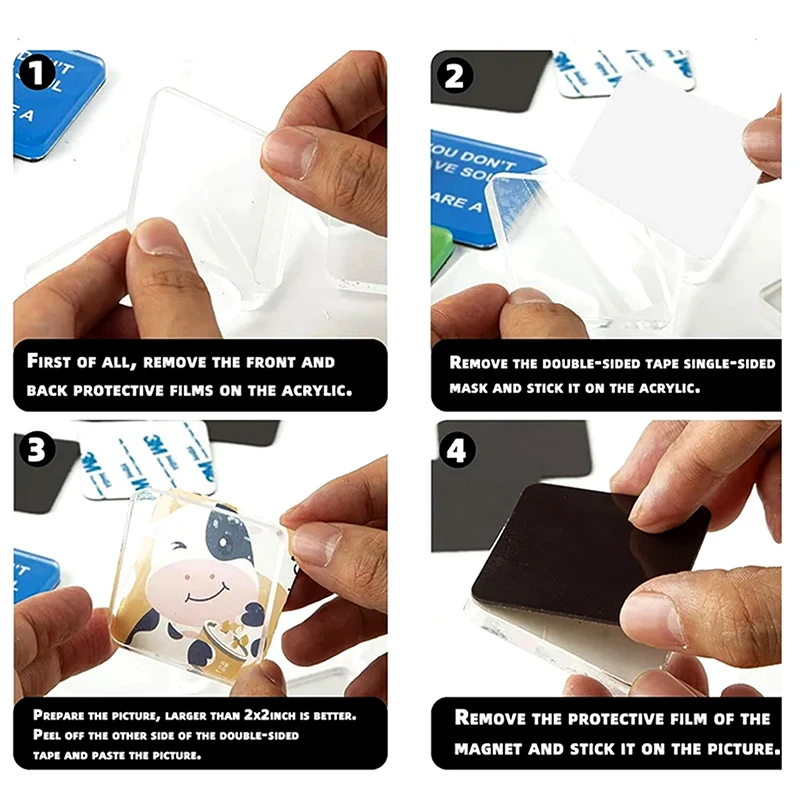 

2PCS Blank Rectangle Acrylic Refrigerator Magnets DIY Craft Gift For Kitchen Office Decor Creative Birthday