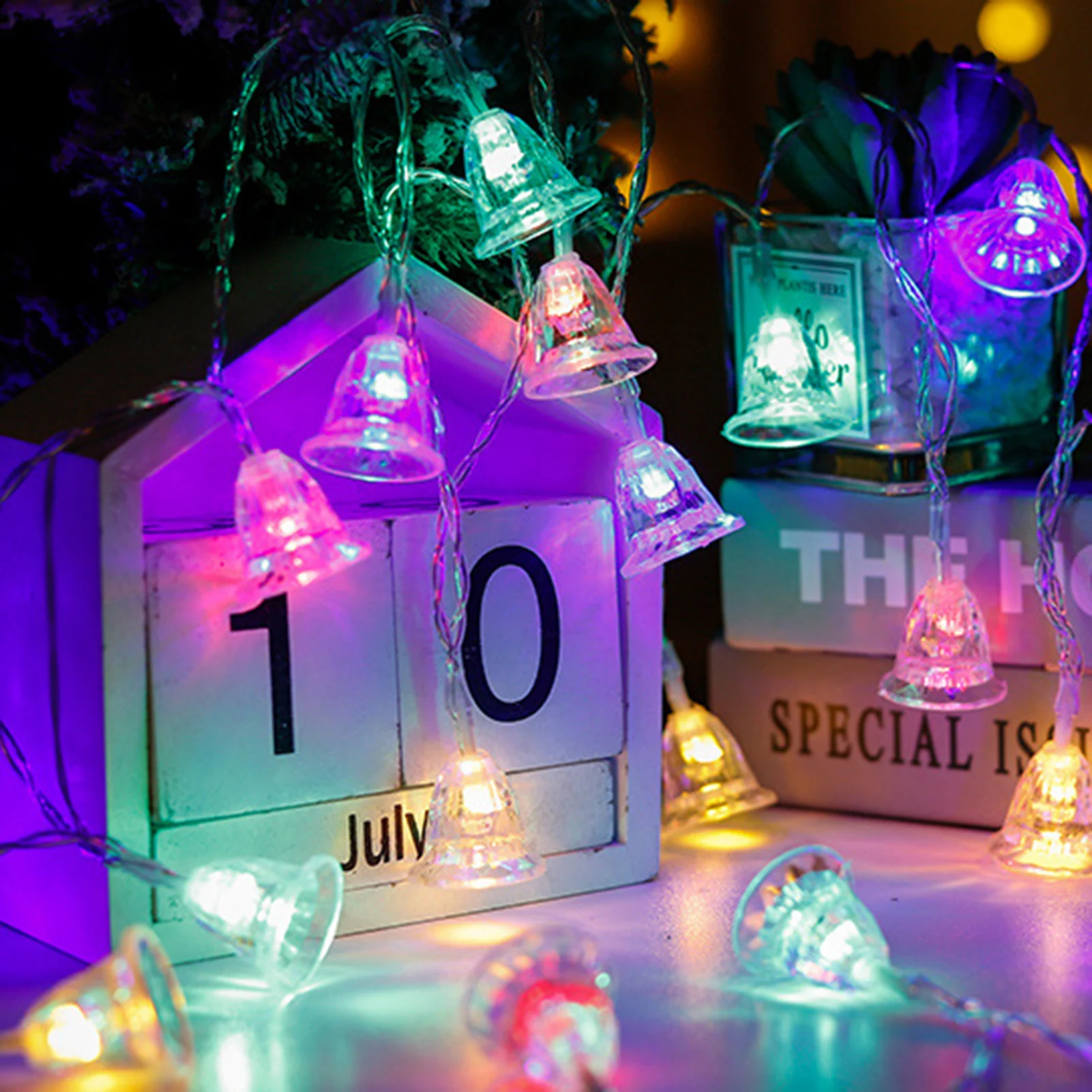 Christmas Bell String Light Decoration Artificial LED Hanging String Lights for Home Inside Fireplace Decoration