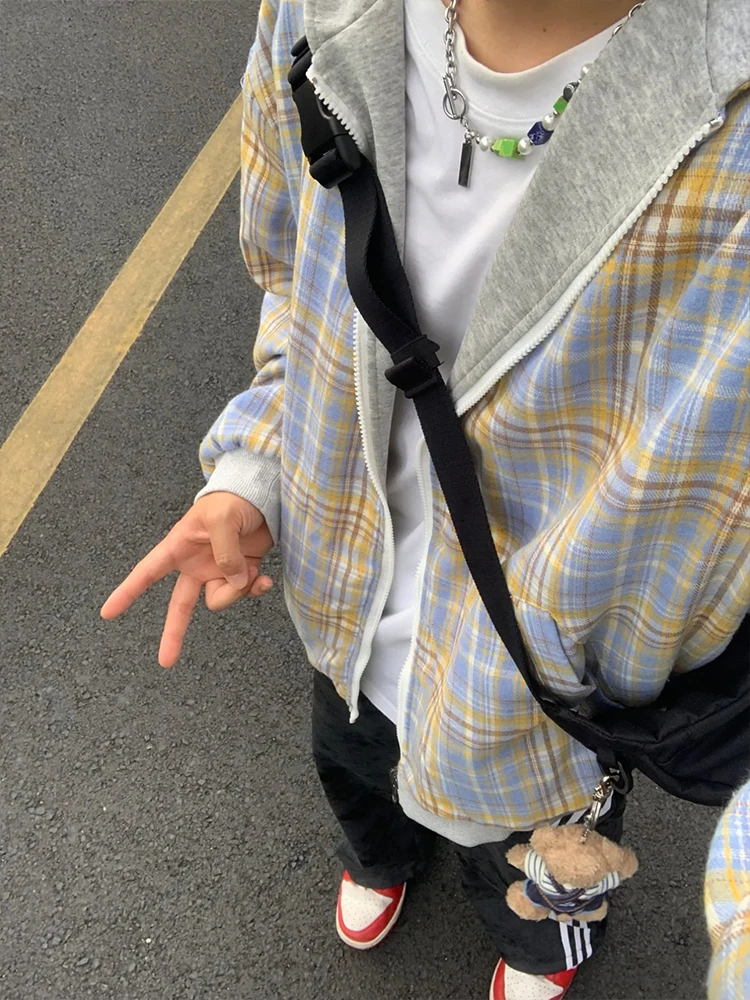 

Double-Sided Wear Hoodie Jaet Loose Fit ex Autumnal American Retro Open Cardigan Couples Outfit Cotton Polyester Blend