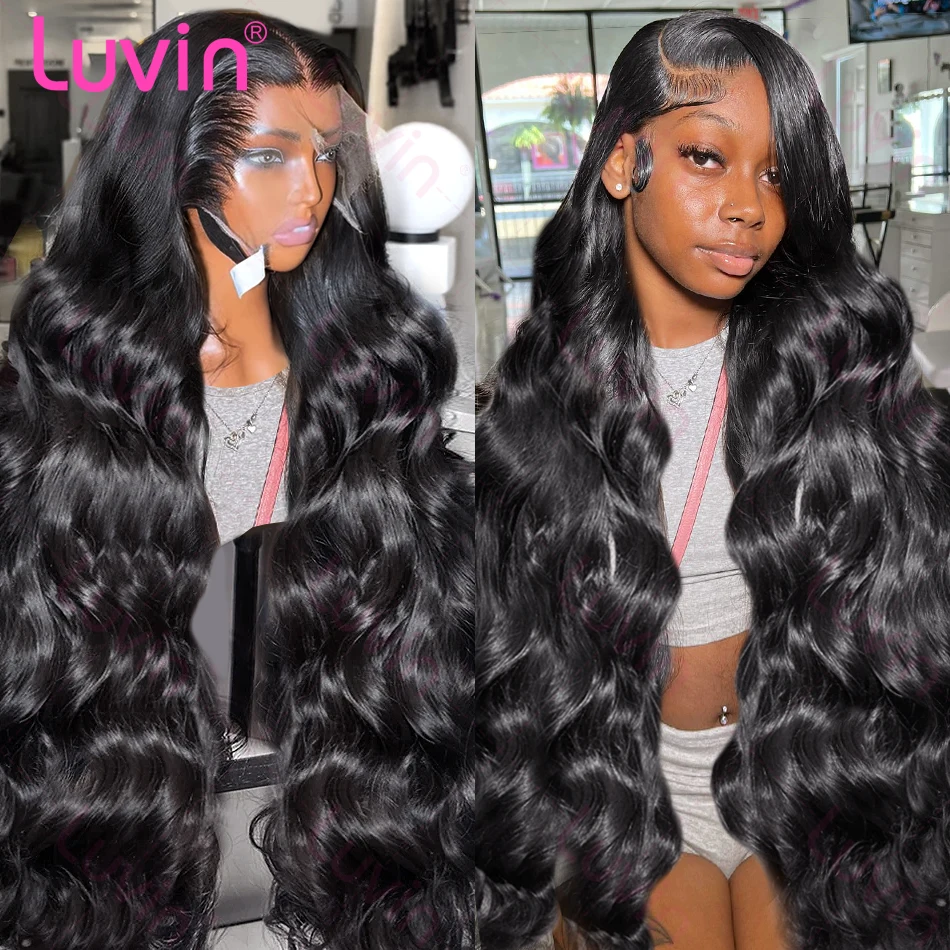 Luvin 250% HD 13x6 الدانتيل الجبهة باروكة من شعر طبيعي 40 42 بوصة شفافة الجسم موجة 6x6 إغلاق البرازيلي ريمي 13x4 الدانتيل شعر مستعار أمامي