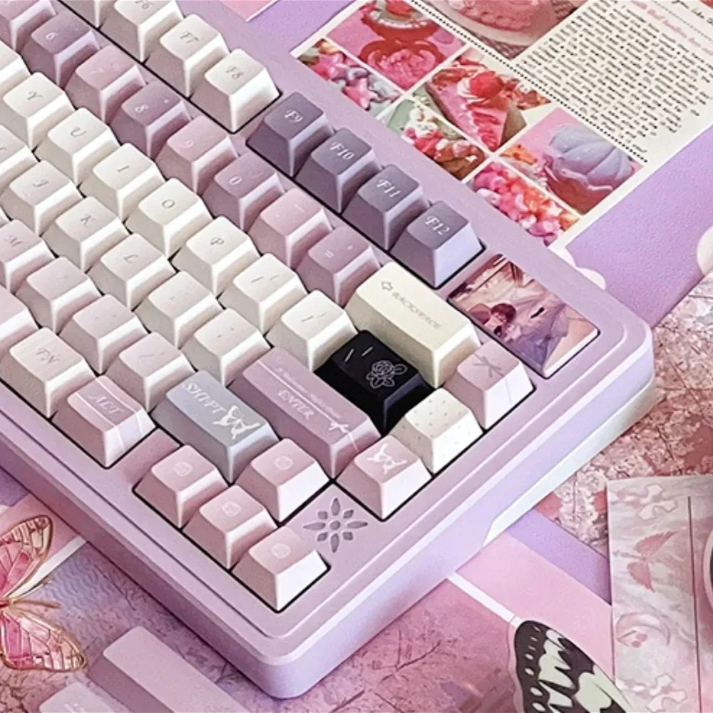 

Misty Fairy Cherry Keycap Set PBT 145 Keys Gaming Office Gift for 60/64/84/98/108 Gaming Mechanical Keyboard MX Switch