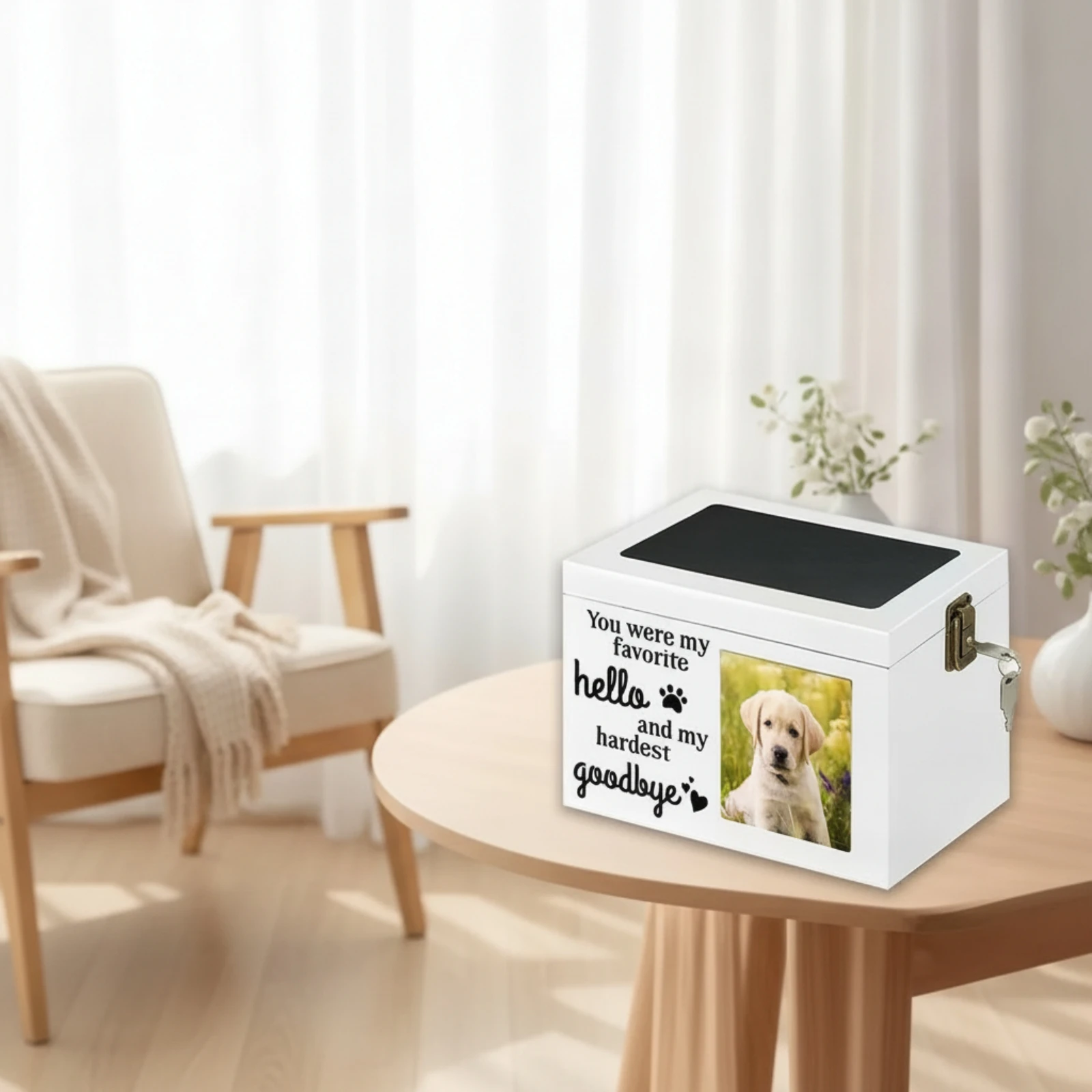Pet Memorial Box with Photo Frame Compact Wooden Pet Urn with Lock Wooden Memory Box with Photo Frame Personalized Premium
