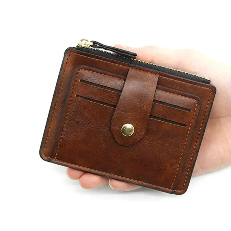 Cartera pequeña de lujo para hombre y mujer, tarjetero de cuero delgado con bolsillo para monedas, monedero de diseñador de marca, 1 unidad