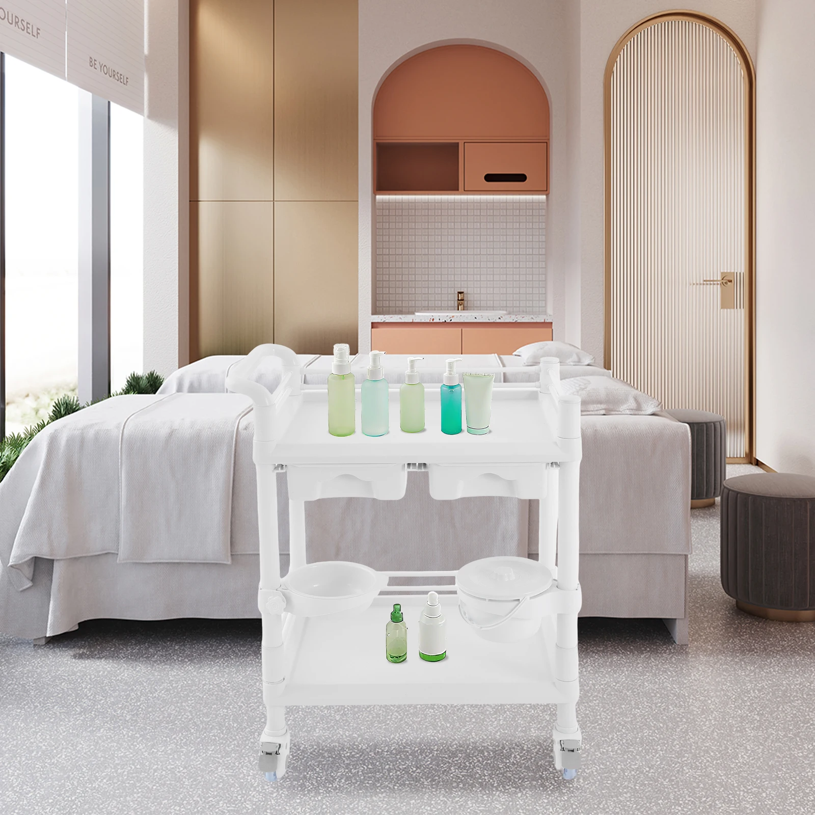 2 Tiers Medical Cart Mobile Trolley Cart Laboratory Trolley 90kg Load-Bearing Capacity for Hospitals/Beauty Salons/Offices