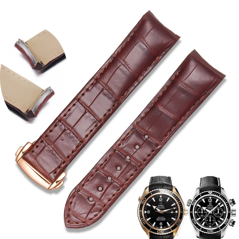 

FUYIJIA Men Luxury Alligator Skin Watchbands O-MEGA S-EAMASTER Substitute Strap 22MM 21MM Folding Buckle Genuine Crocodile Belt