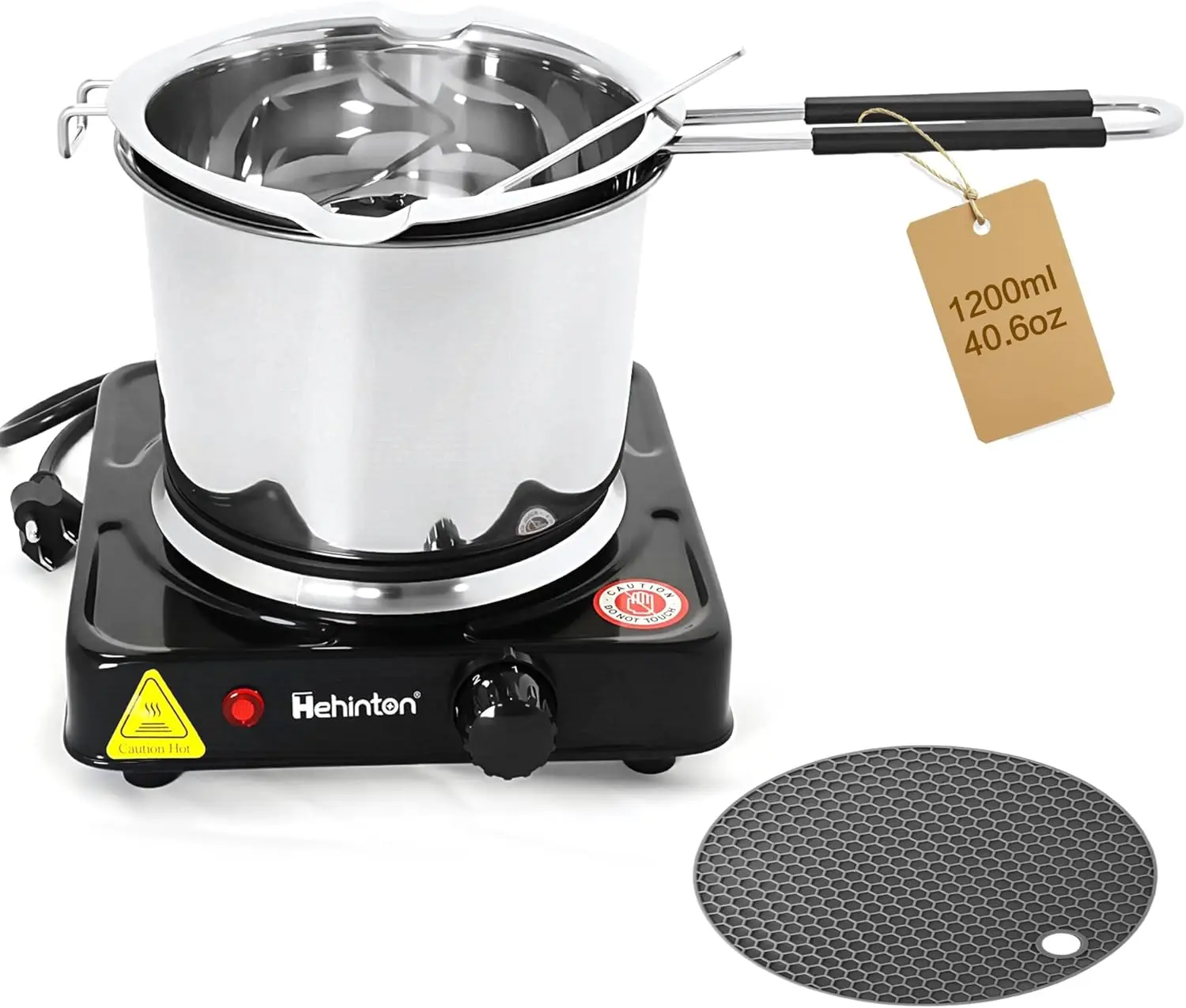 

1200ML Double Boiler Pot, 304 Stainless Steel, 1000W Electric Hot Plate, Multi-Functions Melting Pot for Wax, Chocolate, Butter, Cheese