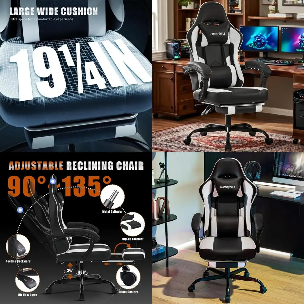 

Эргономичные кожаные игровые кресла для взрослых и подростков с подставкой для ног, широким сиденьем, откидной спинкой, шеей и поясничной опорой