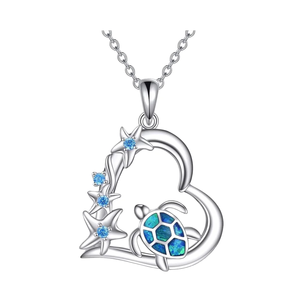 

Ожерелье из стерлингового серебра 925 пробы с океаном для женщин, изысканные пляжные украшения, подарок с подвеской в виде черепахи-русалки и компаса, волнистые и очаровательные подвески