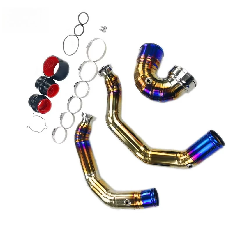 Cold Air Intake Filter Kit System Titanium Pipe for S55 Engine F8X M2 M3 M4 Charge Pipe + Jpipe   Burnt Gold