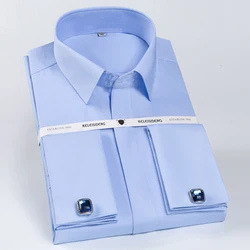 Camisa de vestir elegante con puño francés y tapeta frontal sin bolsillo, camisas formales de manga larga para actividades de negocios de ajuste Regular