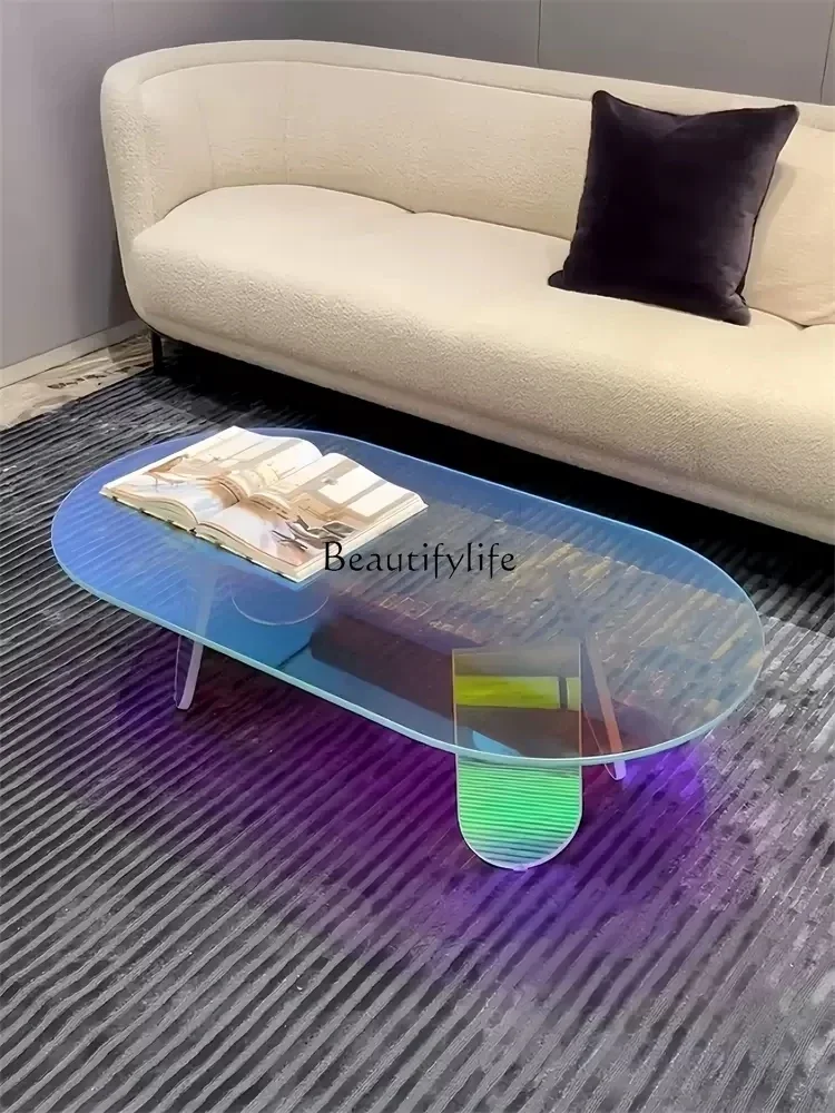 

FG28Rainbow Glass Coffee Table Living Room Side Table Creative and Slightly Luxury Modern Minimalist Tea Table