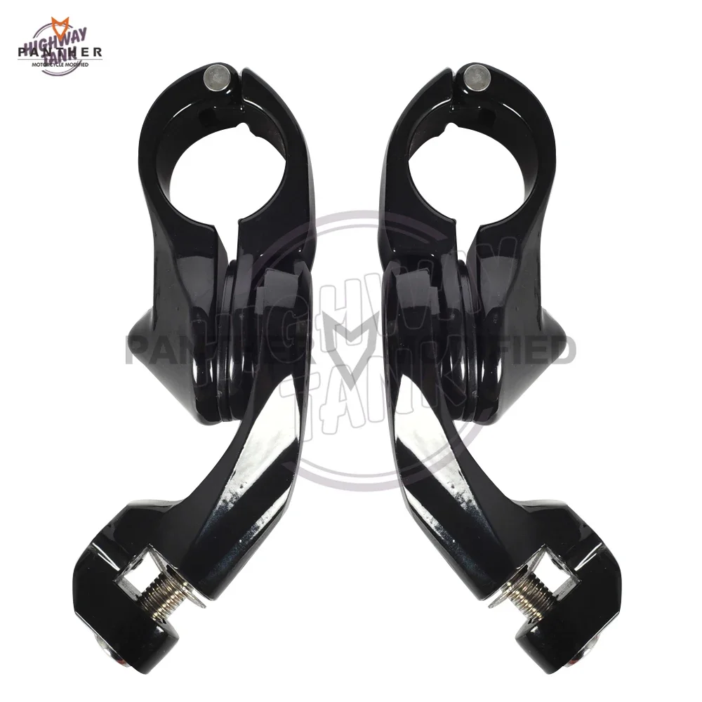 Black 1-1/4" 32mm Motorcycle Short Angled Adjustable Highway Footpeg Foot Rest Mount Kit Case for Harley Davidson