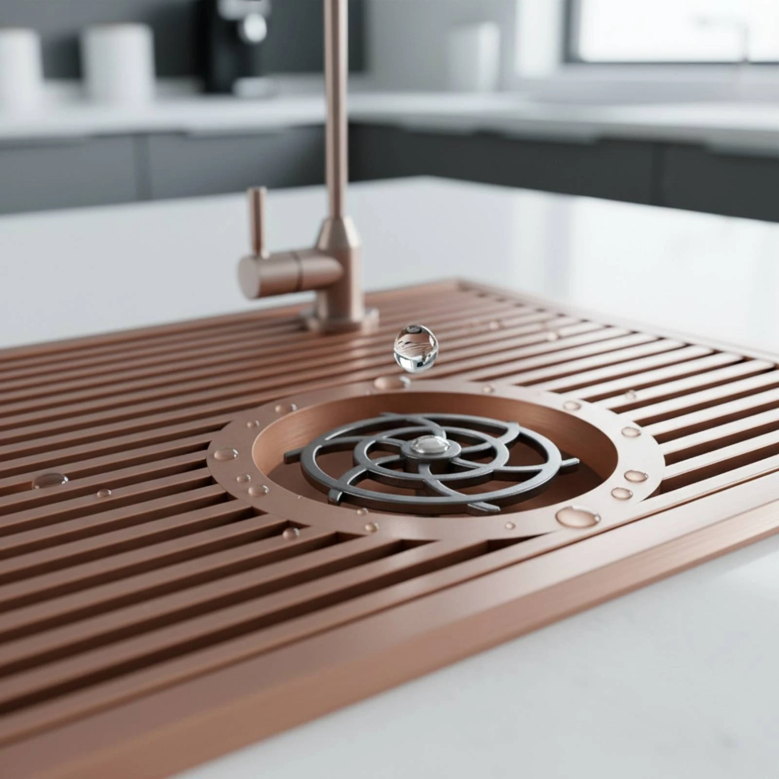 Draining Station with Slatted Top Countertop Coffee Hand-Rinse Station Low-Height Rectangular for Baristas, Cafes, Home Counters