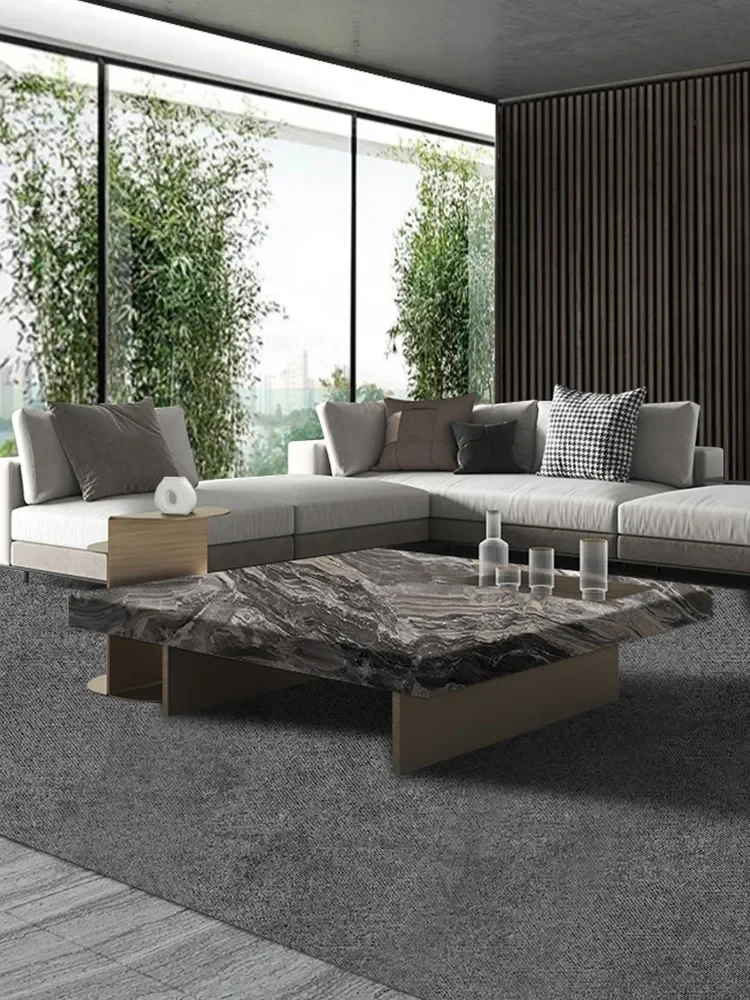 Minimalist rock slab coffee table light luxury modern living room home size apartment high sense simple marble square