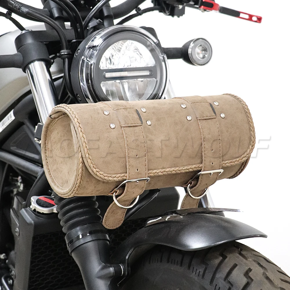 Waterproof Motorcycle Fork PU Leather Travel Pouch Vintage Tail Bag Saddle Bag Tool Luggage for Harley Bobber for Suzuki Honda
