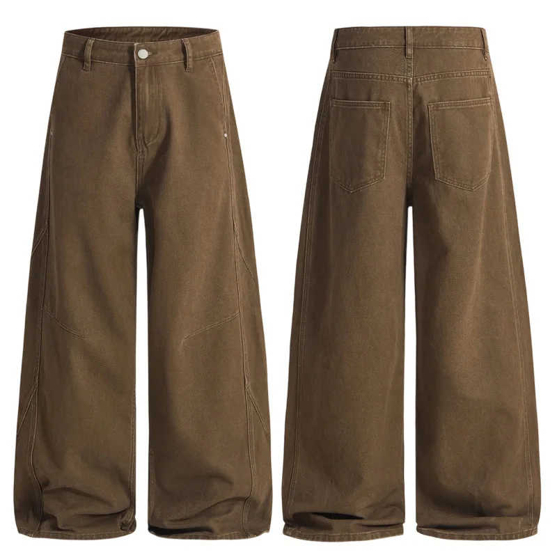 American Vintage New Fashion Men Solid Color Loose Fit Simple Basic Daily Floor Length Casual Simple Basic Denim Trousers Male