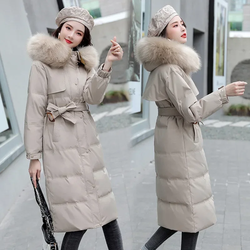 2023 New Women\'s Down Cotton Parkas Winter Jacket Coat Fur Collar Thick Warm Long Coats Female Fashion Hooded Padded Outerwear