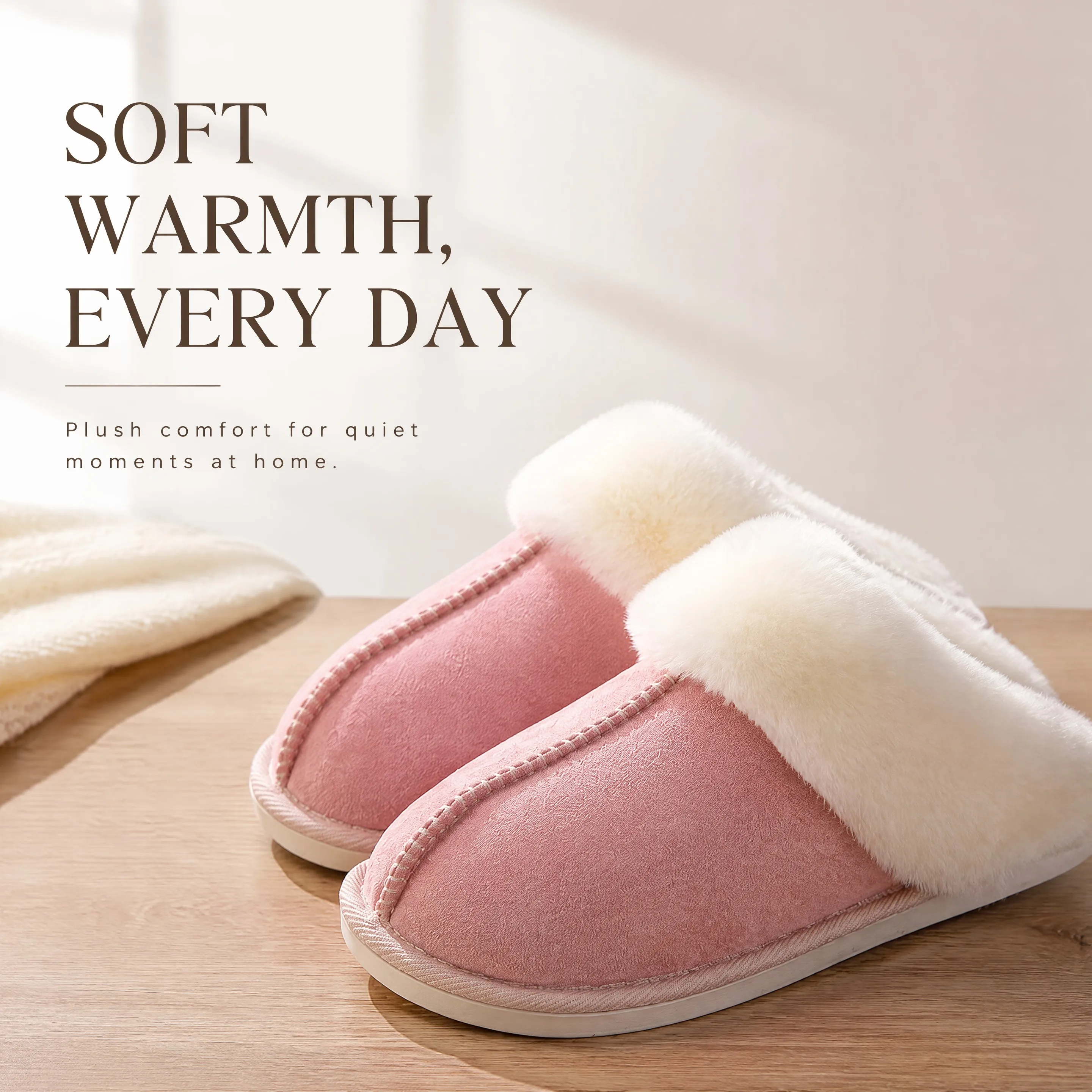 Unisex Cozy Closed Heel Slippers with Faux Fur Collar, Soft Suede-Like Upper, Indoor House Shoes for Women and Men