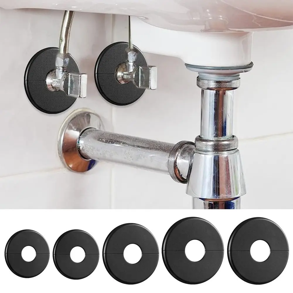 Useful ABS Shower Faucet Cover Round White Pipe Wall Covers Black Faucet Decorative Cover Kitchen