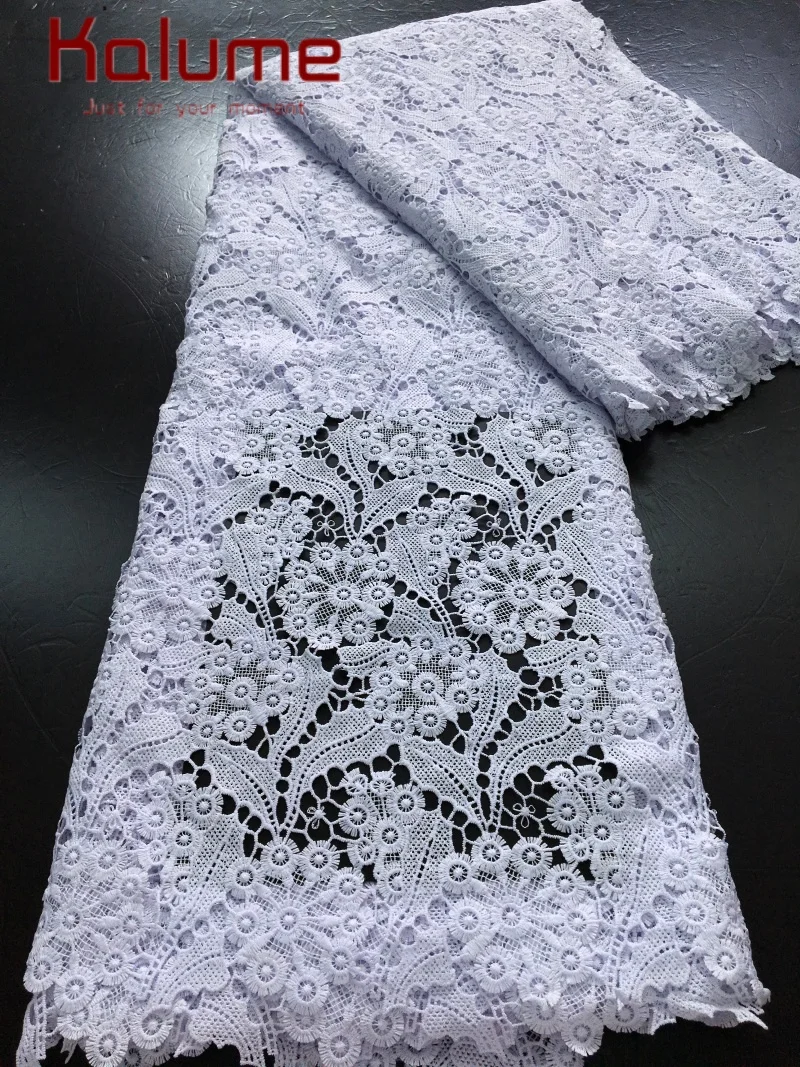 Kalume African Cord Lace Fabric 5Yards White Lace High Quality Nigeria Guipure Lace Fabric for Women Wedding Party Dress F4459
