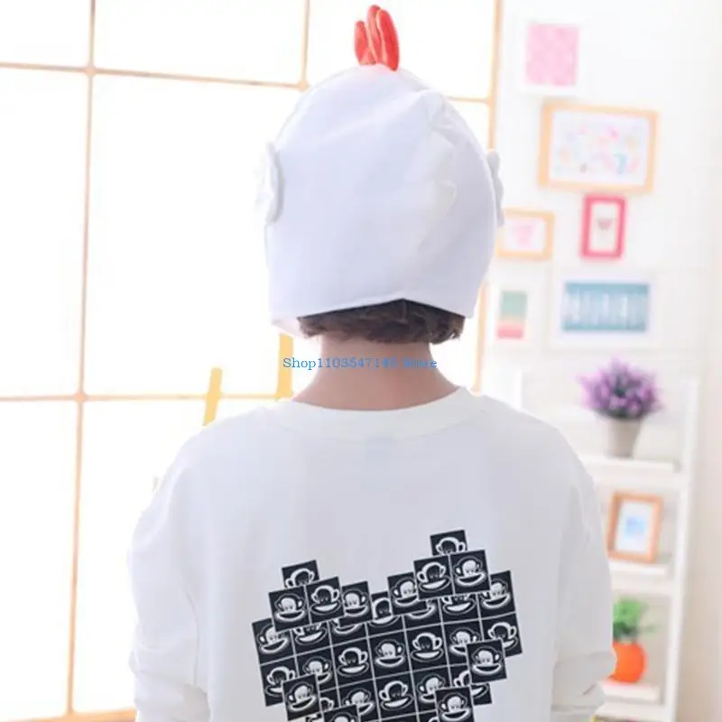 P88B مضحك الكرتون الدجاج الحيوان أفخم قبعة دمية محشوة القبعات تأثيري صور الدعائم #5