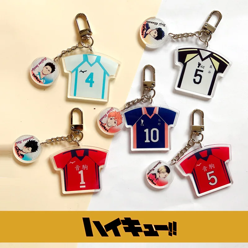 Anime Haikyuu!! Keychain New Cartoon Volleyball T-shirt Style Acrylic Keyring Bag Pendant Car Key Holder Fans Gifts