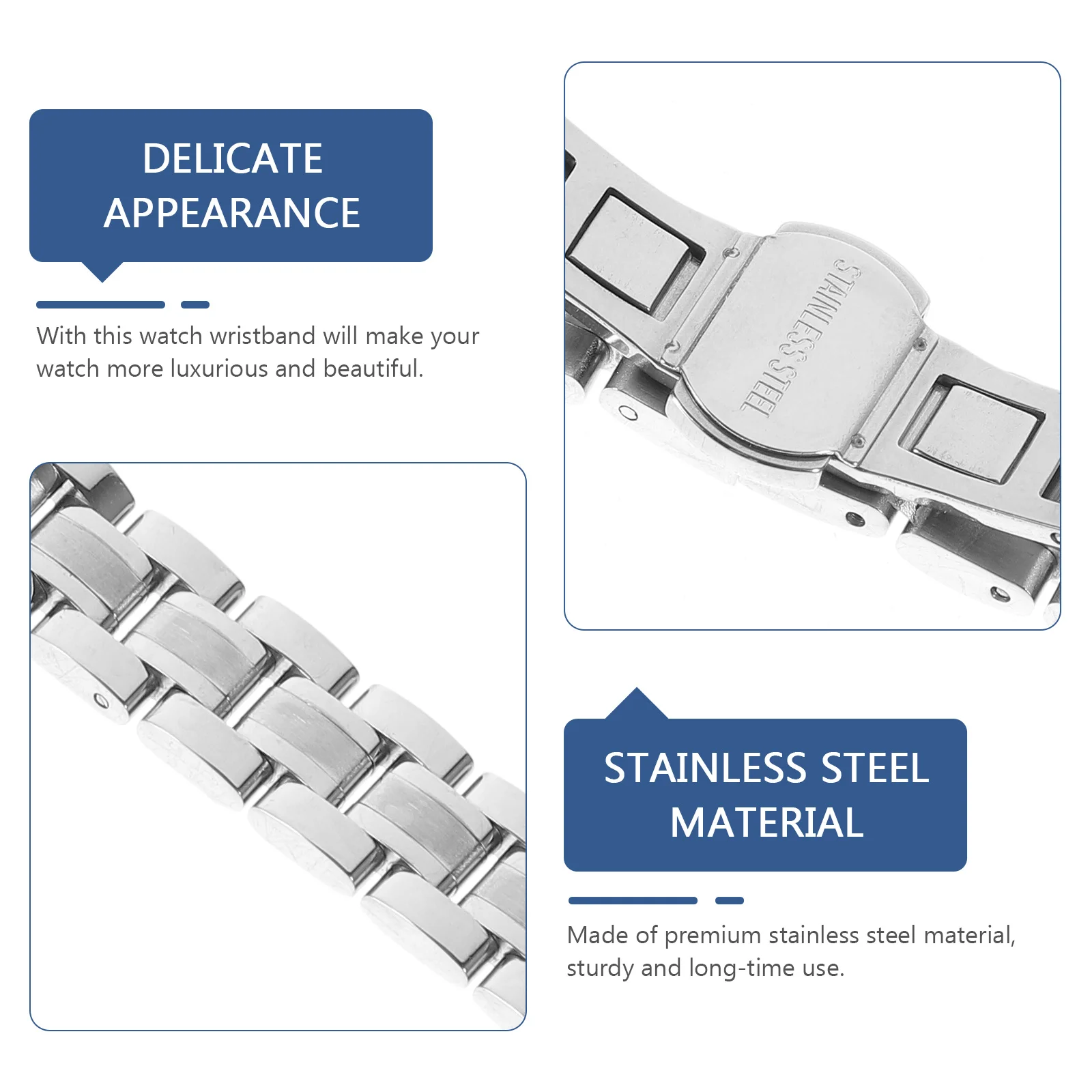 

Silver Stainless Steel Watch Band Replacement Fashion Classic Design Durable Comfortable Skin Friendly Suitable for Men Women