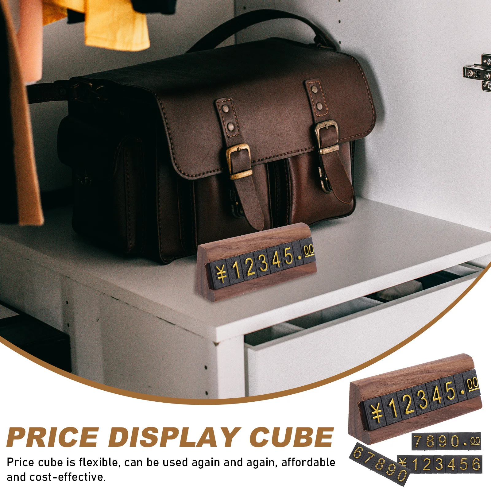 1 Juego de 1 Juego de bloques de cubos de precio de plástico y madera, soporte de exhibición Digital transparente para joyería, etiquetas de precios ajustables, mostrador de venta al por menor